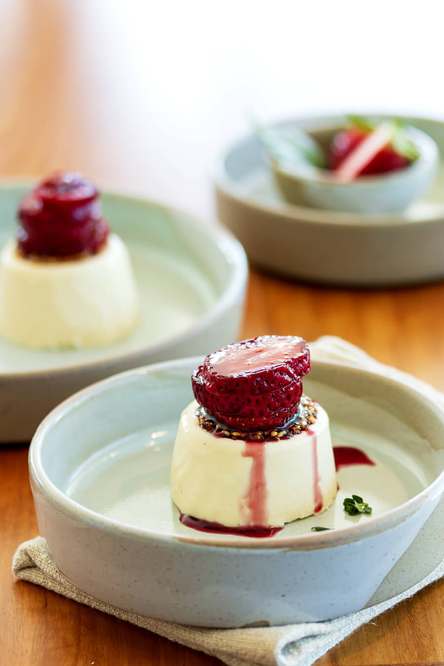 Strawberries cream' vanilla panna cotta, sous-vide strawberries and sesame tuile - Miele Experience Centre